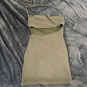 Fashion Nova Khaki Knit Backless Dress